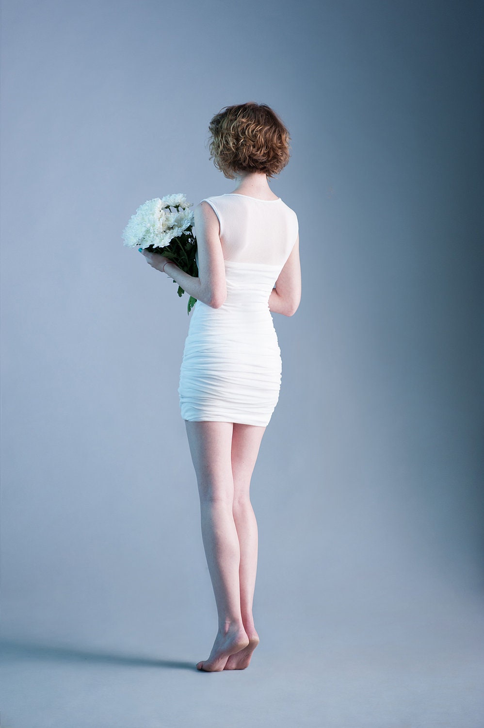 White Bodycon Sleeveless Tulle Wedding Party Dress