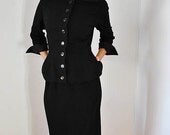 vintage 40s 50s rockabilly petal bust bombshell DRESS suit STRUCTURED peplum jacket belt m