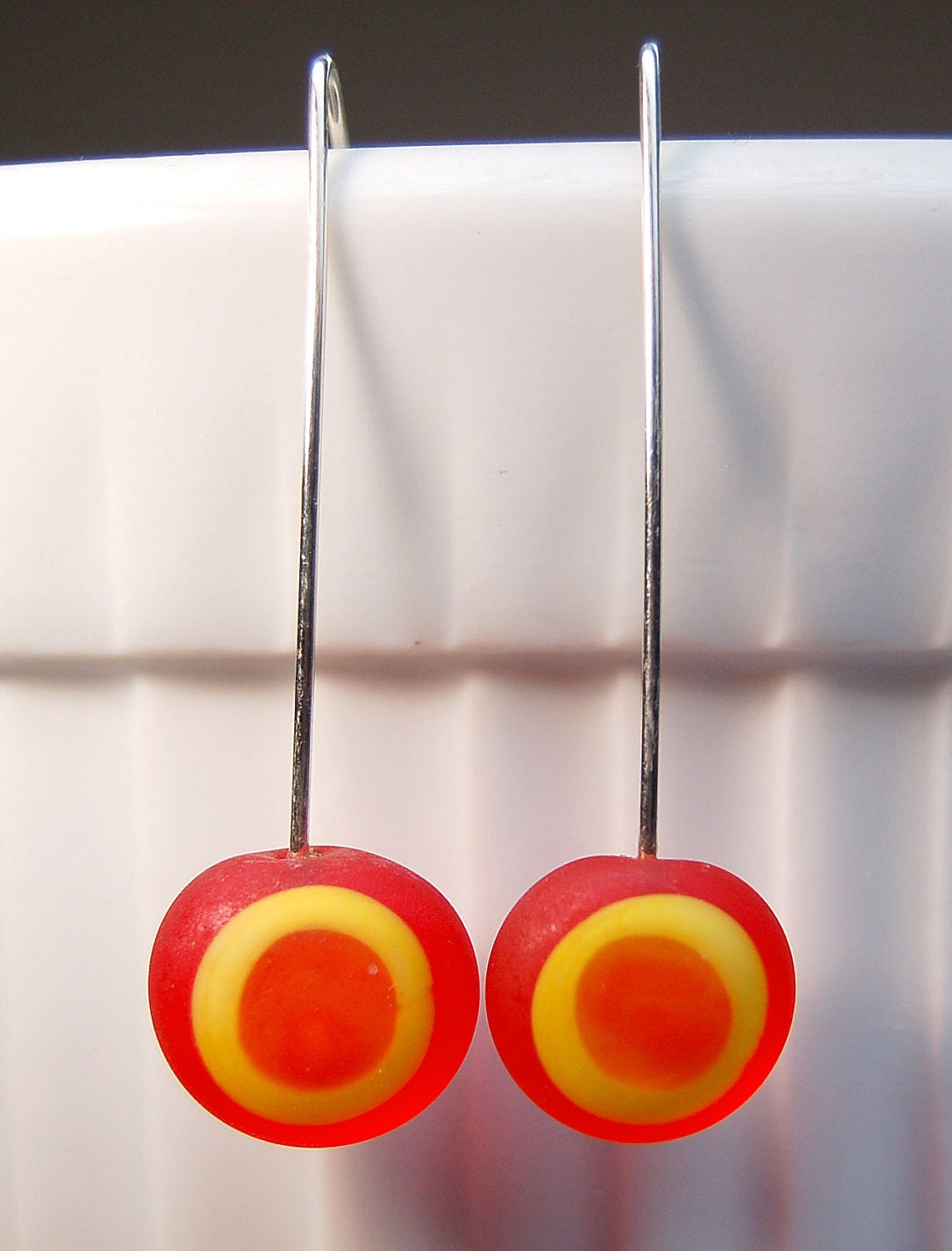 Popping Red Candy Glass Pendulum Earrings - aStudiobytheSea