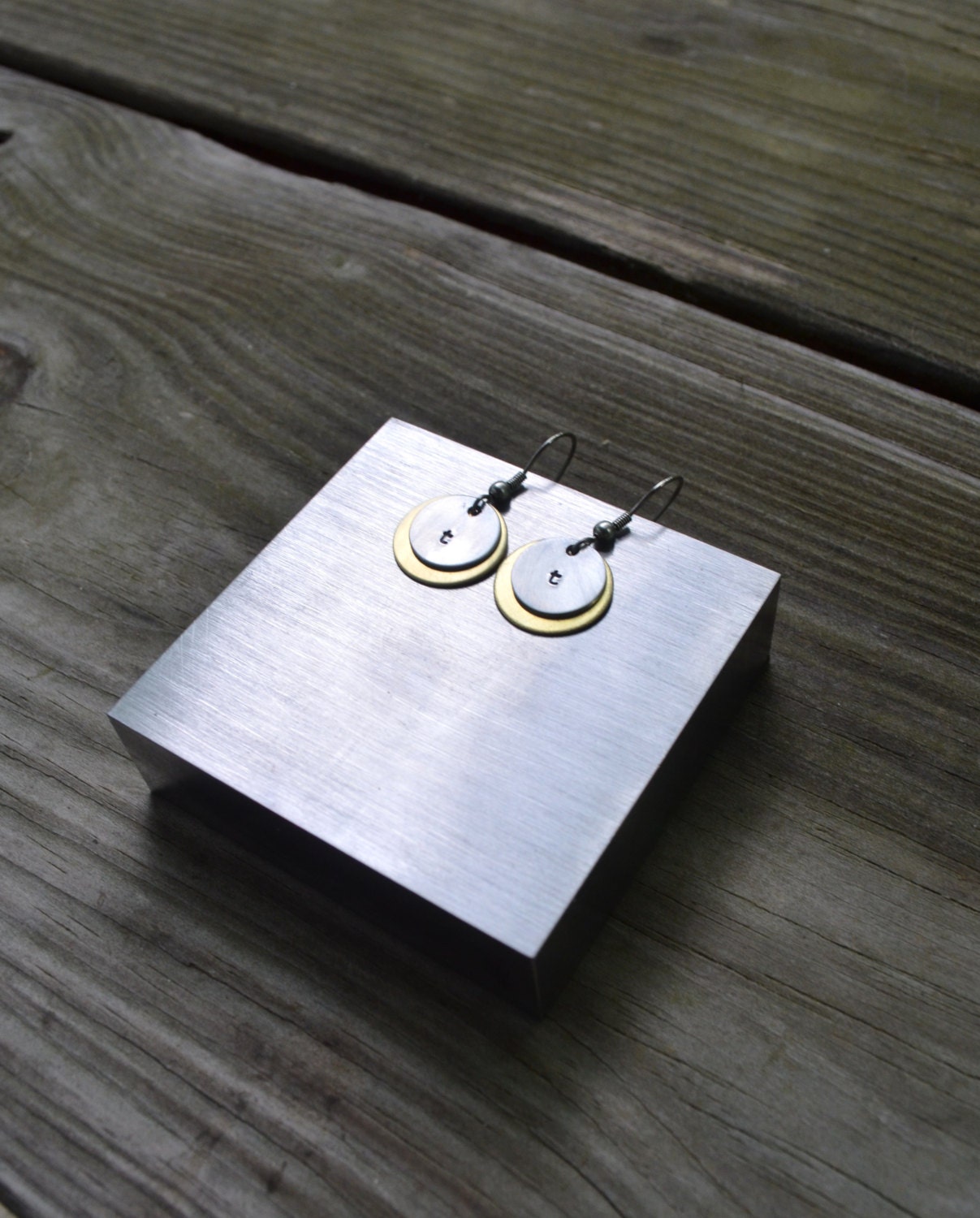 Initial Earrings - Personalized - Brass - Silver - Gold -  Modern - Circles - For Her - Under 20 -