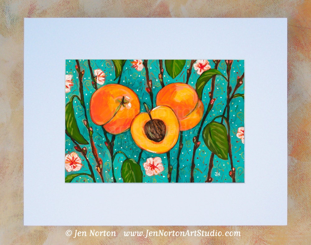 Apricots on Teal Art Print