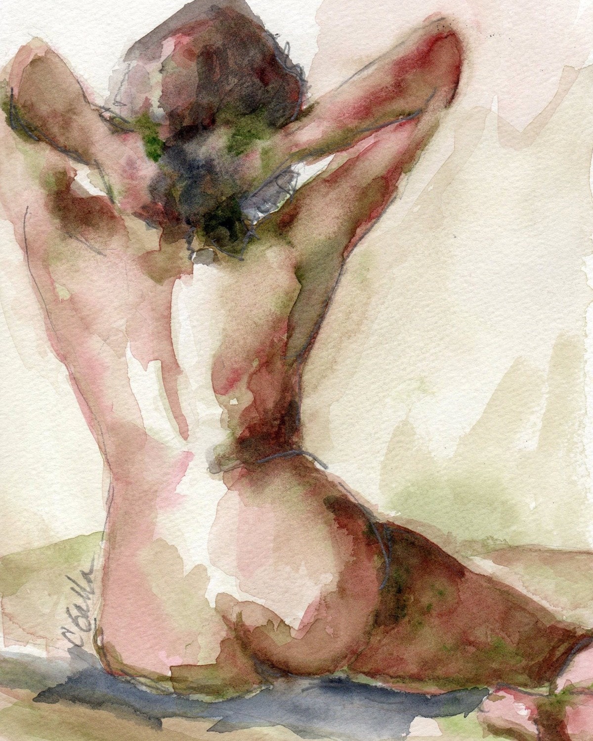 Nude Female Figure Watercolor Painting Giclee Print  8 x 10 - CGallaFineArt