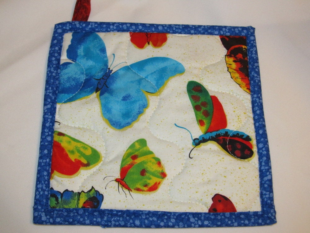 Insulbrite Quilted Potholder:  Butterflies blue