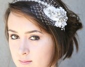 vintage rhinestone flower broach tiara, with birdcage netting