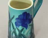 For grandma... Handmade Porcelain Coffee Mug... Blue Iris for spring