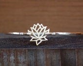 Lotus Flower Gold Filled Bangle Bracelet - Yoga Jewelry, Lotus Flower Jewelry