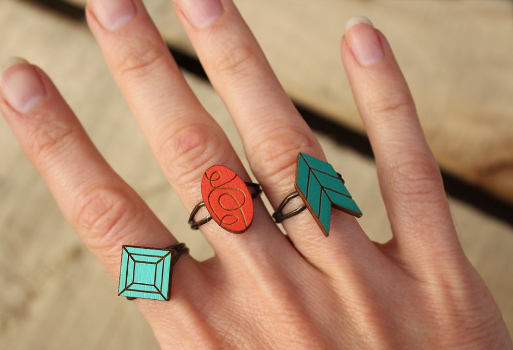 gift set adjustable rings - geometric style chevron, diamond, oval rings -  gift wrapped