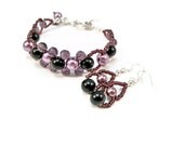 Bead Weaving Bracelet Purple and Black with Earrings