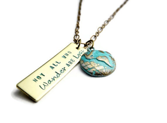 Wanderer Necklace - Personalized Hand Stamped Brass and Bronze