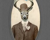 Elk Art Deer Print Woodland Creature Animal Photography Mixed Media Collage 8x10 Print  - The Butterfly Collector