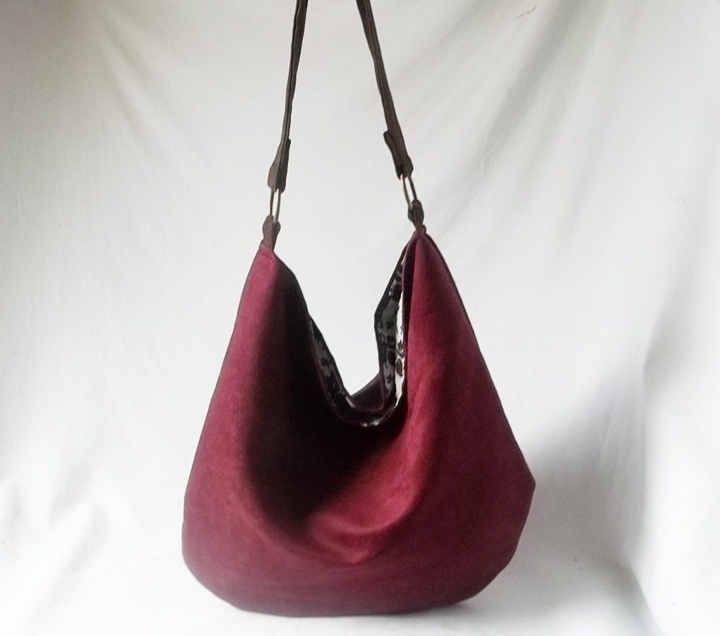Hobo - Burgundy Vegan suede slouch bag - Handmade handbag - Pick your COLOR - Made to Order