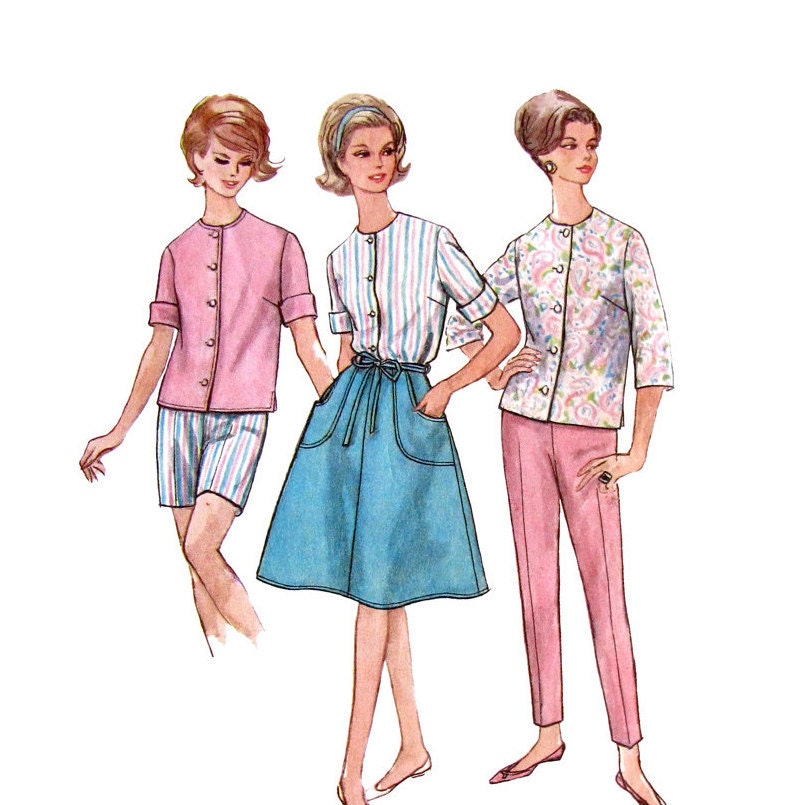 1960s Blouse Wrap Skirt Pants & Shorts Pattern Simplicity 4949 Bust 34 Vintage Sewing Pattern