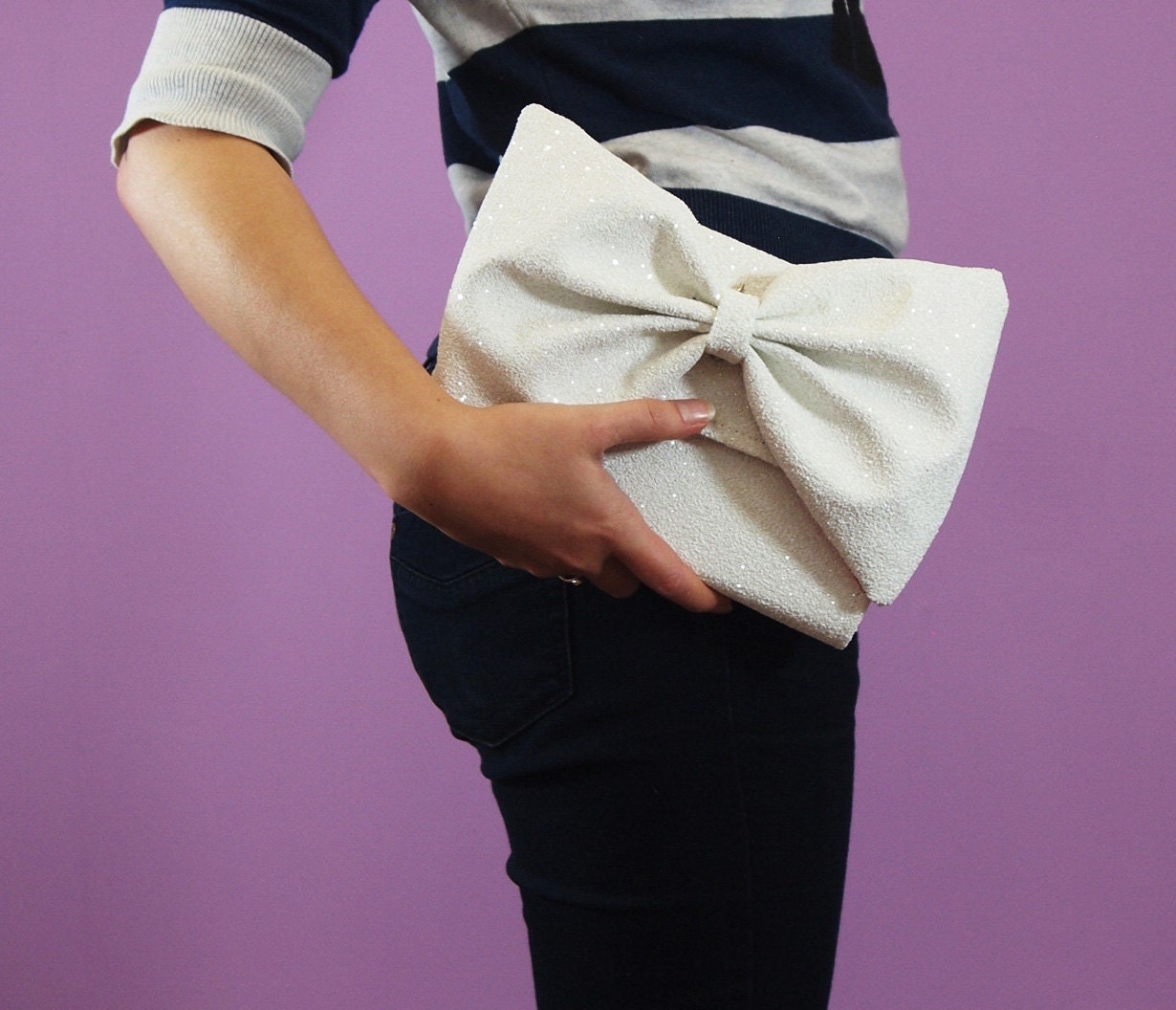 White Glitter Clutch Bag - Made To Order