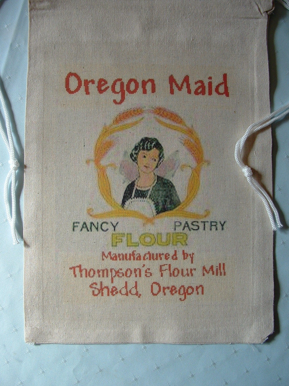 Novelty Flour Sack Bag, Oregon Maid Fancy Pastry Flour, Thompson's Flour Mills, Shedd, Oregon,
