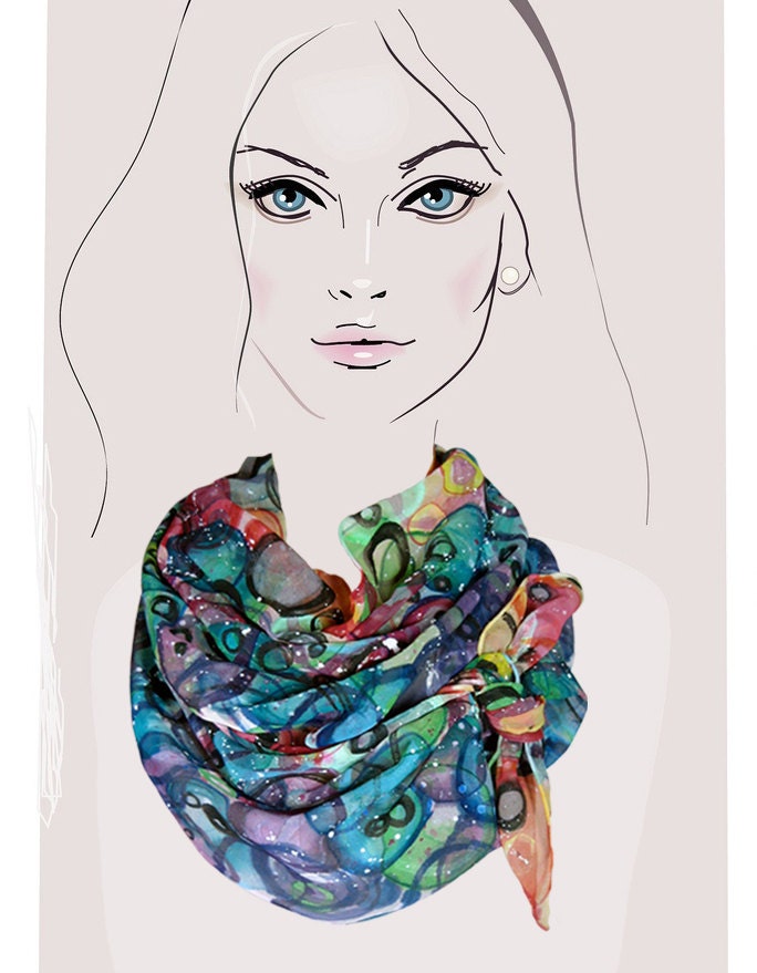 Rainbow Bubbles: hand painted silk scarf