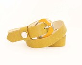 80s Mustard Yellow Vintage Belt with Circle Enamel Silver Buckle