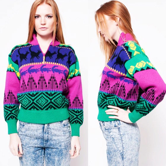 Neon Crocodile and Kangaroo Sweater