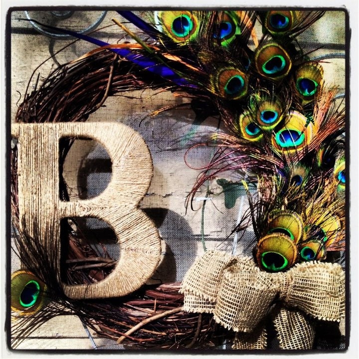 Custom Peacock Monogrammed Wreath