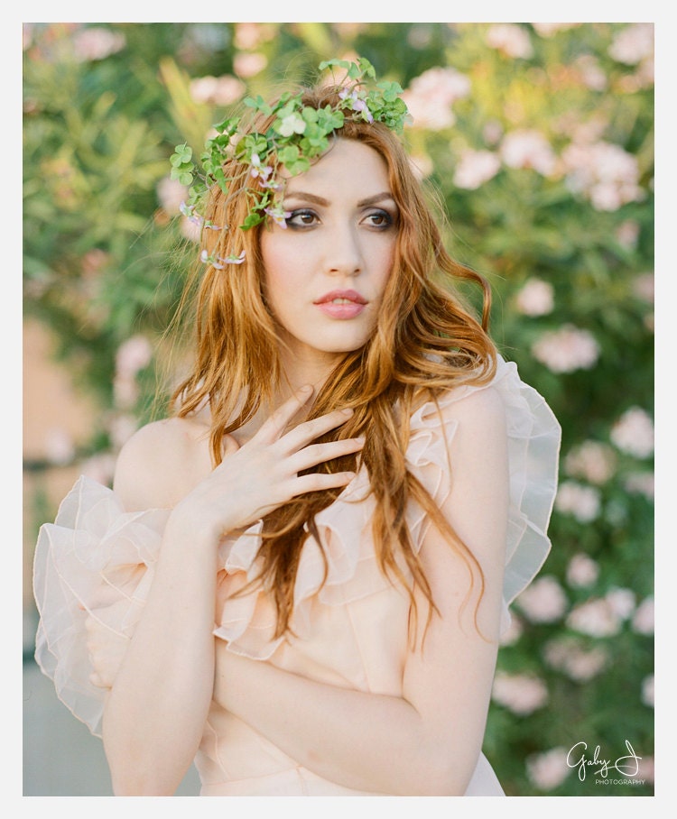 Boho floral head piece, clover hair wreath, fairy headband, hair accessories - Brianna