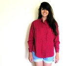 GAP Polkadot Blouse, Magenta Top with Blue Dots, SMALL