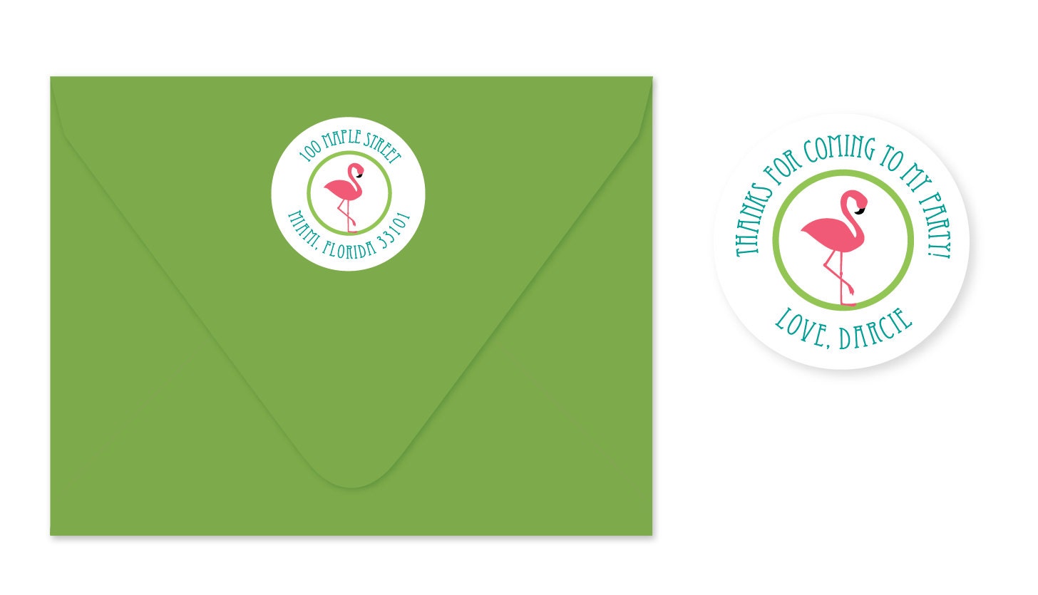Pink Flamingo Address Labels / Flamingo Party Stickers