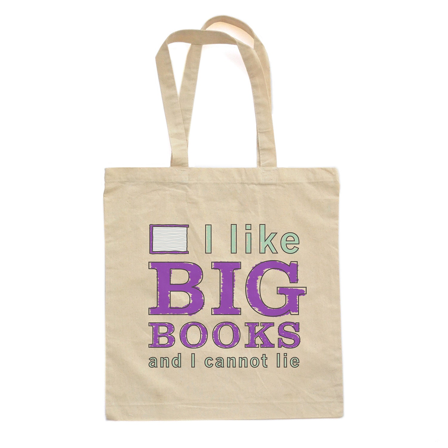 I Like Big Books and I Cannot Lie - BAG Tote - Purple/Seafoam Design - Natural - 0320-8860-NAT-OS