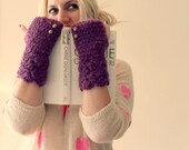 Purple Fingerless Gloves with Buttons