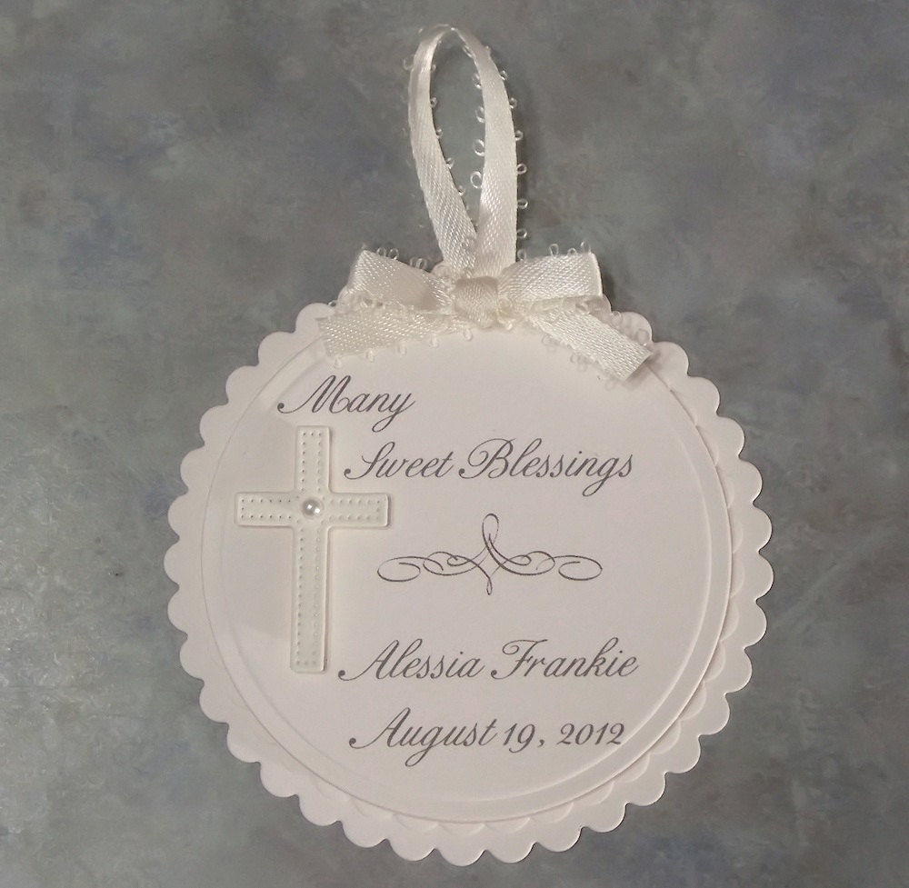 Custom Order - Set of 10 Personalized Gift Tags with Embossed Cross - Baptism - Christening