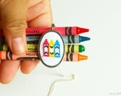 Cute Colorful Crayon Necklace - Back to School inspired Handmade Cross-Stitch Art on Silvertone Pendant