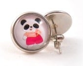 Panda Earrings for Tweens Hot Pink Black White Cute Earrings