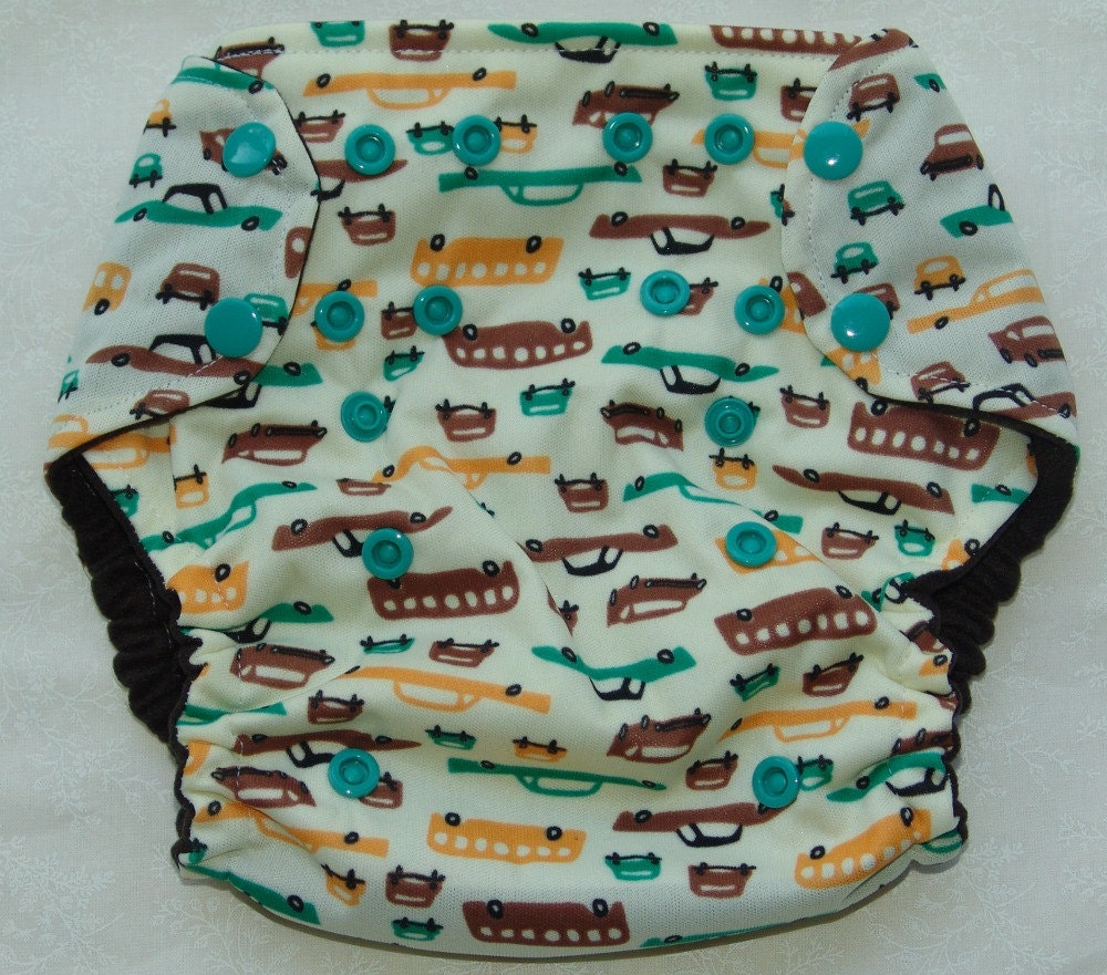 Brown Cars Monkey Nykibaby One Size Pocket Diaper Made to order