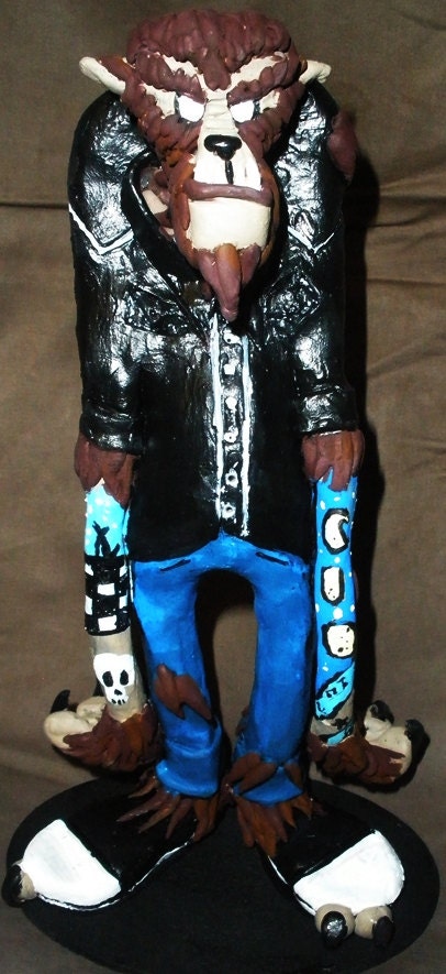 Hipster Tattooed Werewolf Wolfman Polymer Sculpture