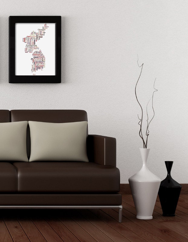 Korea Typography Map Art Print - 13 x 19" // additional sizes available