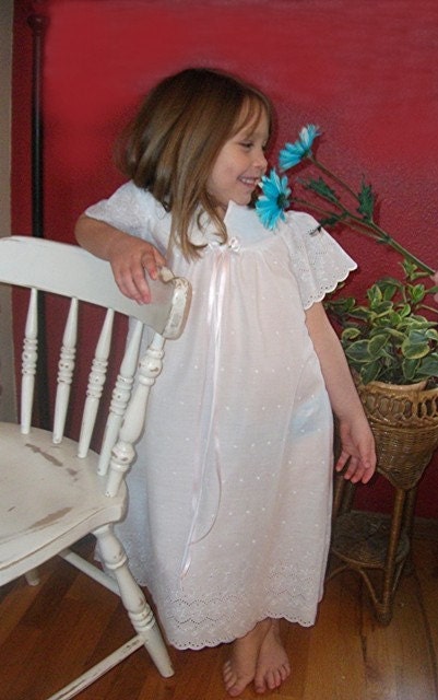 Child Size 4, Victorian White Eyelet NIGHTGOWN / DRESS, Shabby Chic, (Matching Doll Gown available) Ready to Ship.