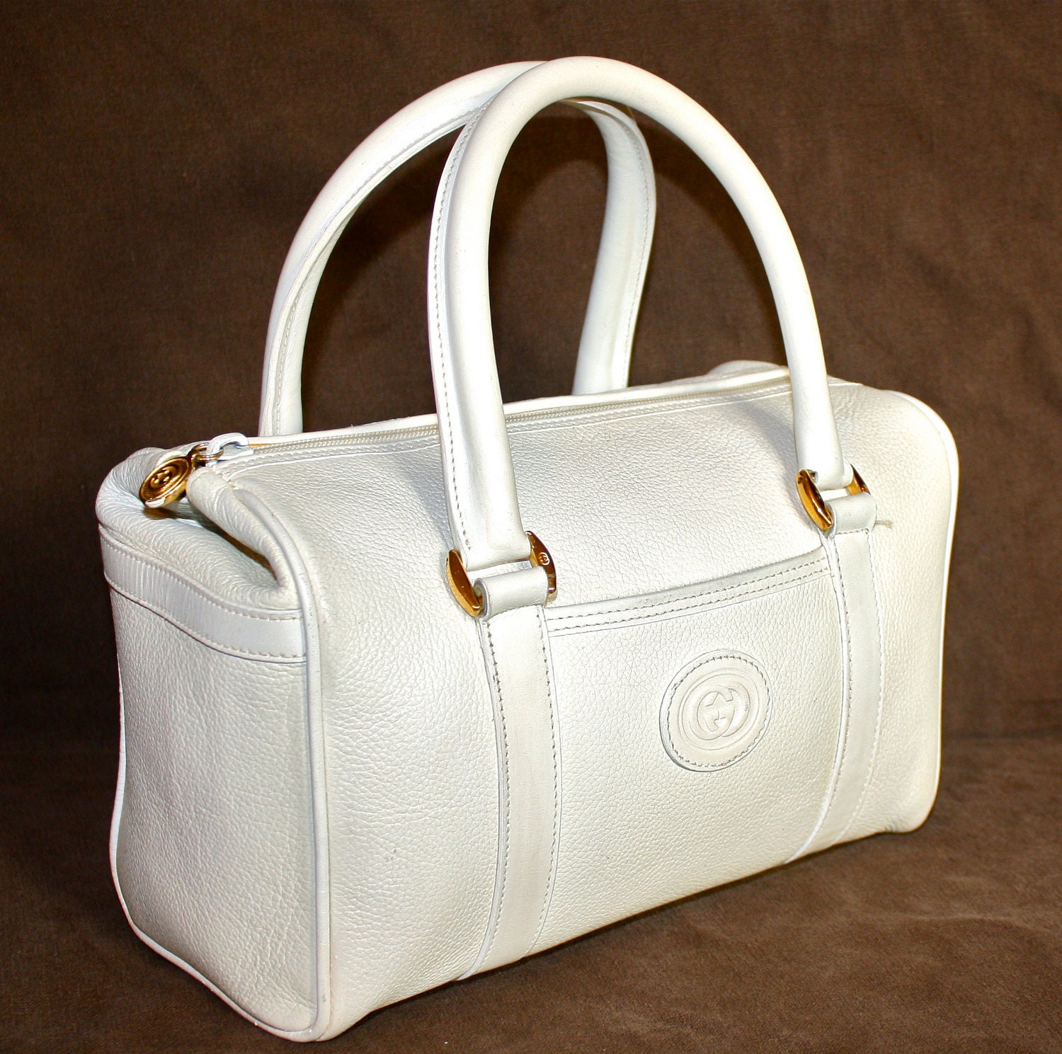 Vintage GUCCI Speedy Tote White Pebbled Leather by StatedStyle