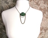 REIDVILLE Necklace - Hand Beaded Shield Pendant with Swarovski Crystal and Draped Brass Chain