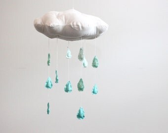 Aqua Blue Ombre Cloud Mobile - "Fade into you" fabric sculpture in mint green, turquoise and white