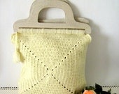 CLEARANCE SALE -Cream Crochet Handle Bag-Warm White Fall Autumn Shopping Bag -Market Tote -Shabby Chic Unique Handmade
