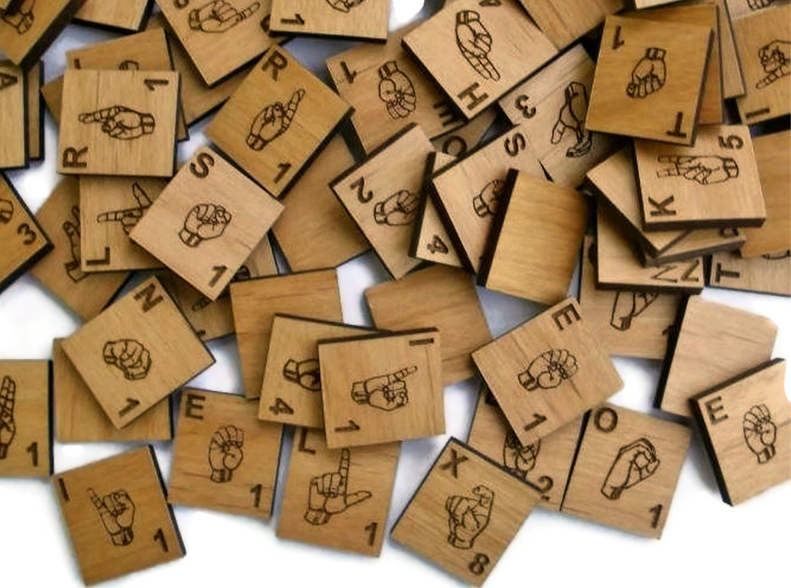 American Sign Language Scrabble style tiles set of 10 random tiles