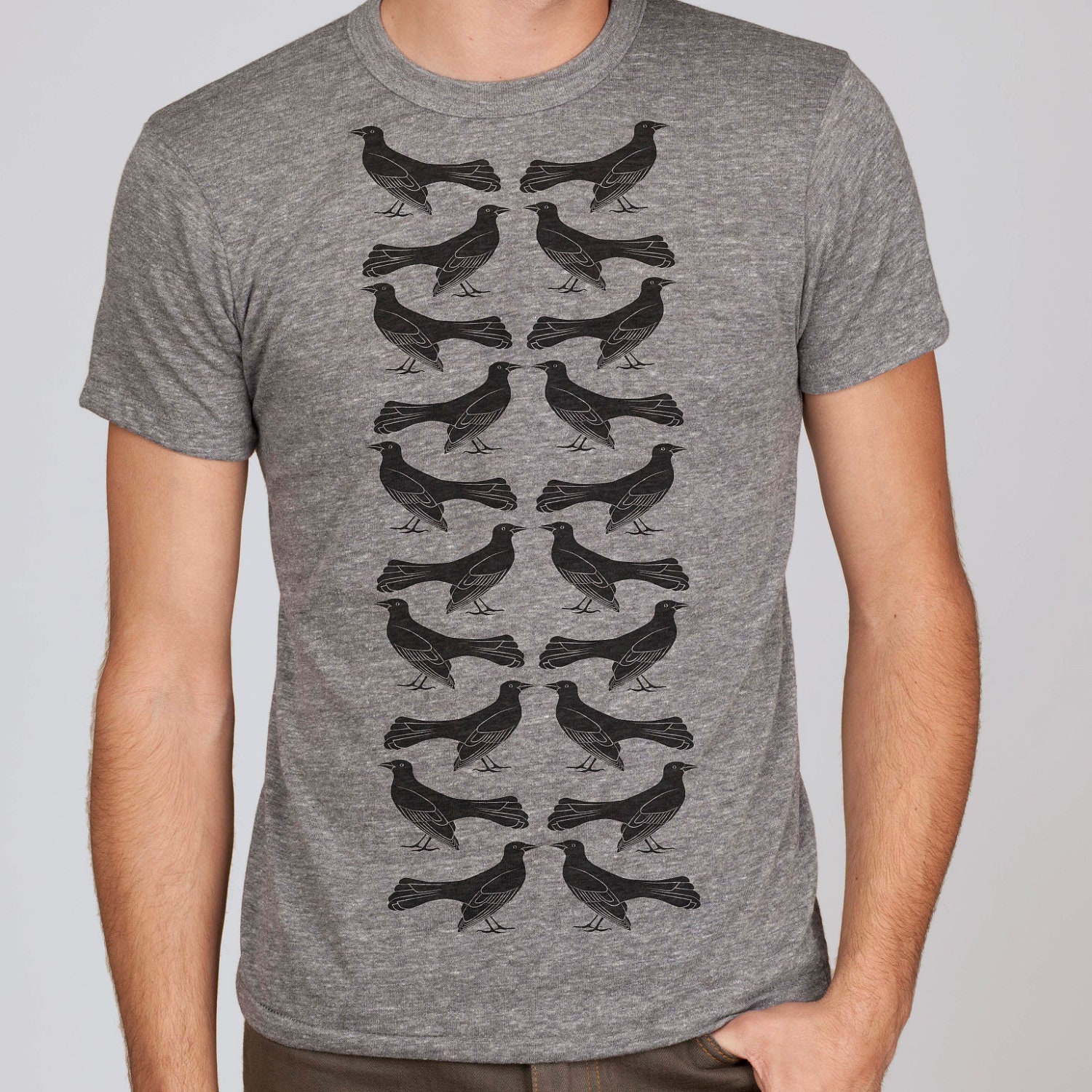 Grackle Pattern Eco-Heather Unisex Tee in Grey