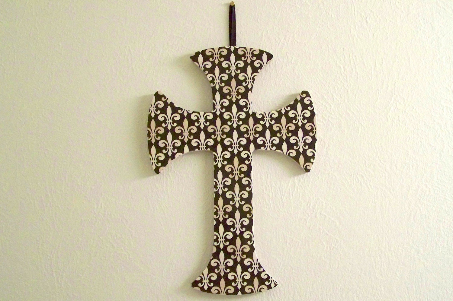 Cross Fleur de lis Tan Cream  Black Wall Hanging Easter New Orleans