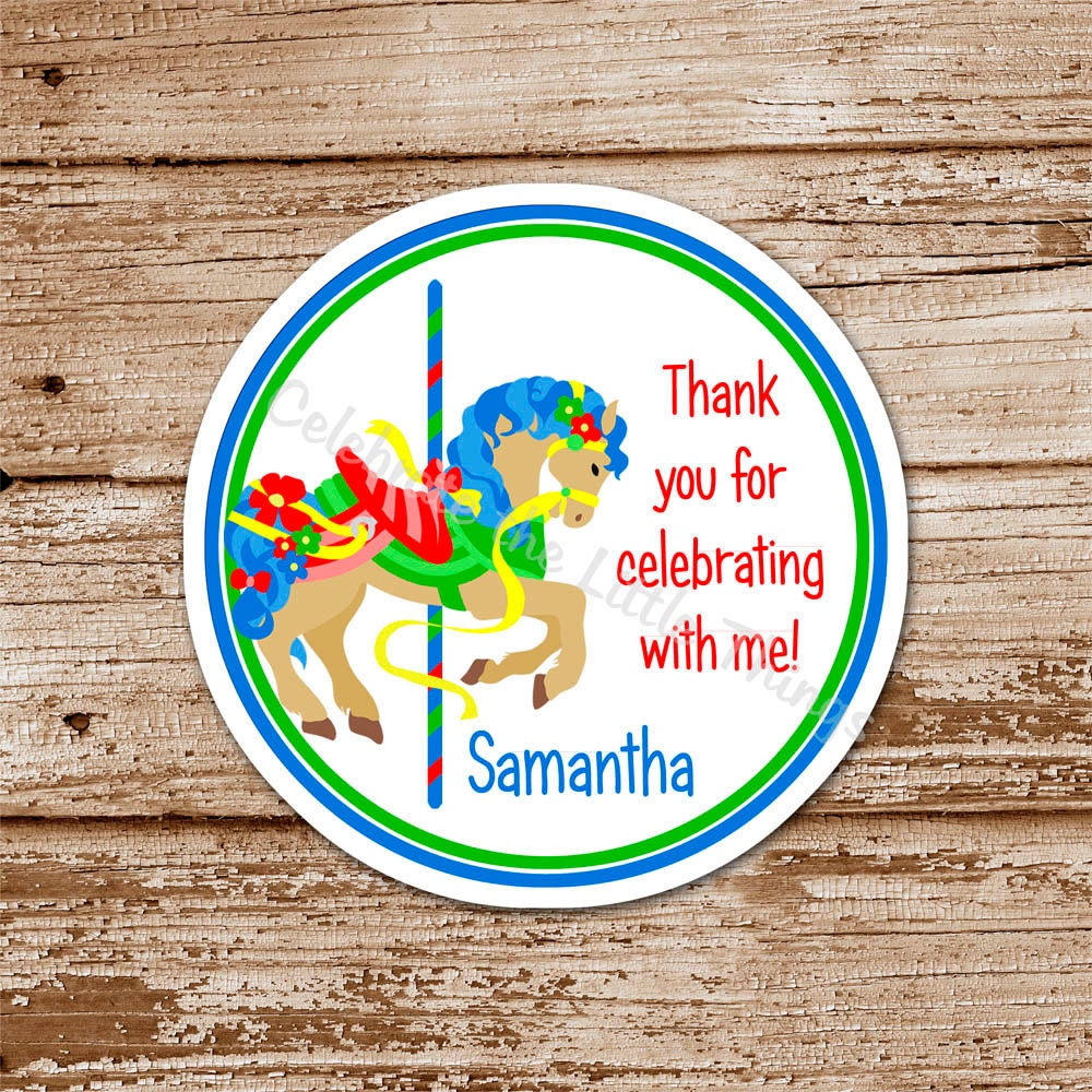 SET of 12 CAROUSEL Horse Favor Tags, Stickers : Merry-Go-Round, Personalized Il_570xn