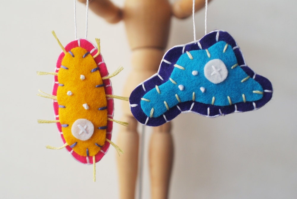 SALE - Merry Microbial Christmas Ornaments - Amoeba and Paramecium Biology Ornaments - Microbiology Science - Specimen Curiosities