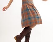 Vintage 1960s Wool Skirt - 60s Plaid Skirt - Blue and Brown Plaid