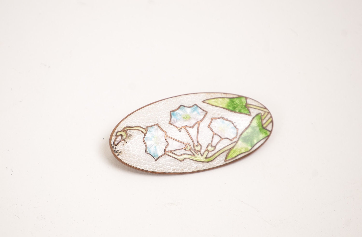 Antique Art Nouveau Brooch - 1900s Enamel Cloisonne  Brooch - White Morning Glory