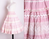 1950s Pink Cotton Gingham and Lace Circle Skirt / Skirt / Skirts / Vintage Skirt / 1950s Skirt / Pink Skirt / 1452