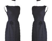 1950s Cocktail Dress / Dress / Dresses / Black and White / Wiggle / Mad Men Dress / Polka Dot / Cocktail Dress / 1001