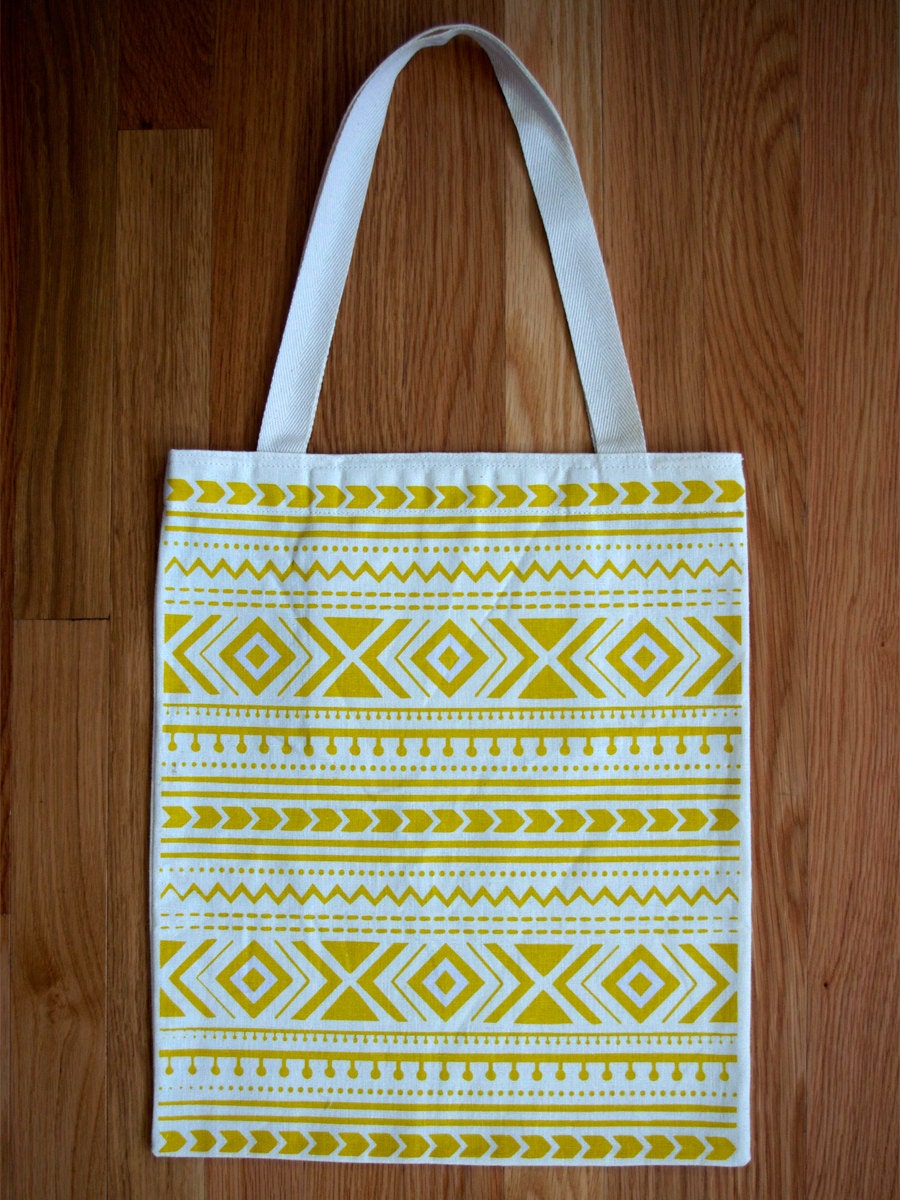 Market / Tote Bag - Native Stamp - Double Sided - Citron / Lemon / Tangerine / Persimmon