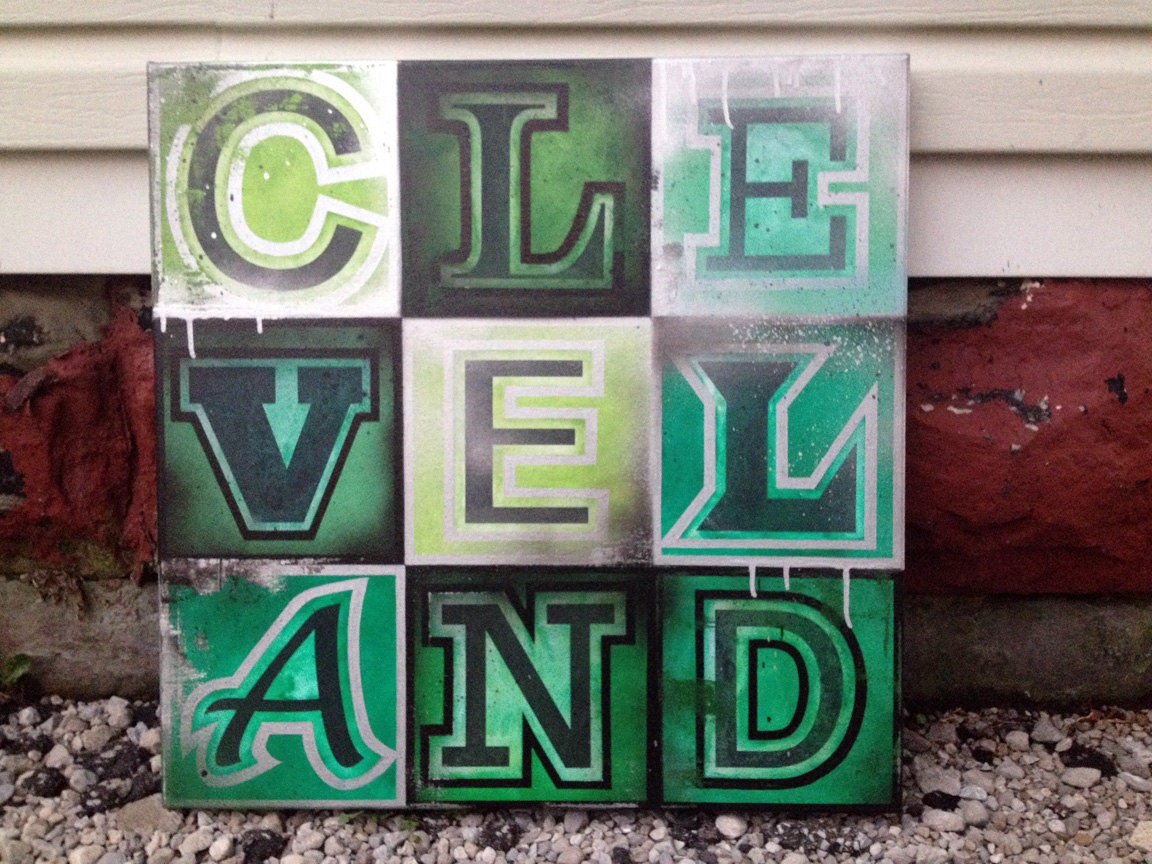 Cleveland No. 36 Large Mixed Media Lettering Painting on Canvas 24 x 24