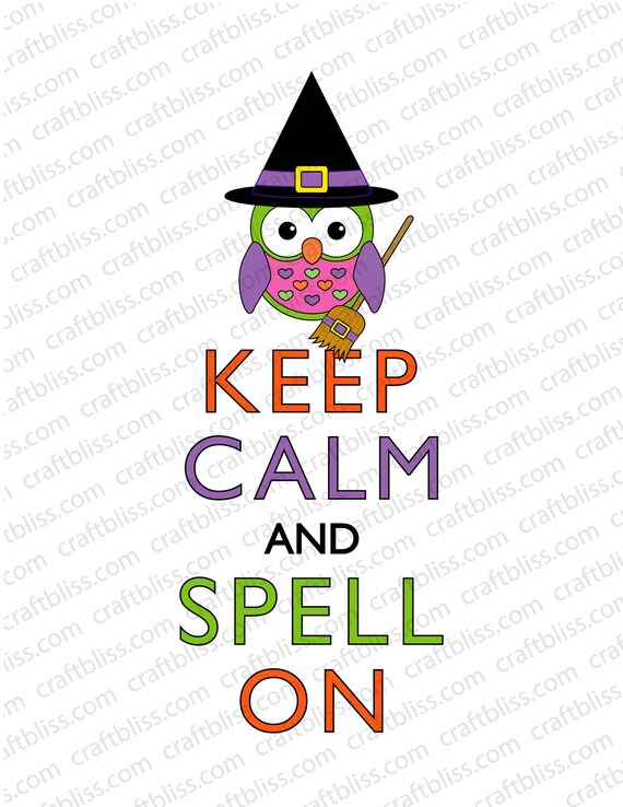 Halloween Owl - Witch Owl Keep Calm and Carry On Digital Printable INSTANT Download Owl Halloween Party Birthday Il_570xn